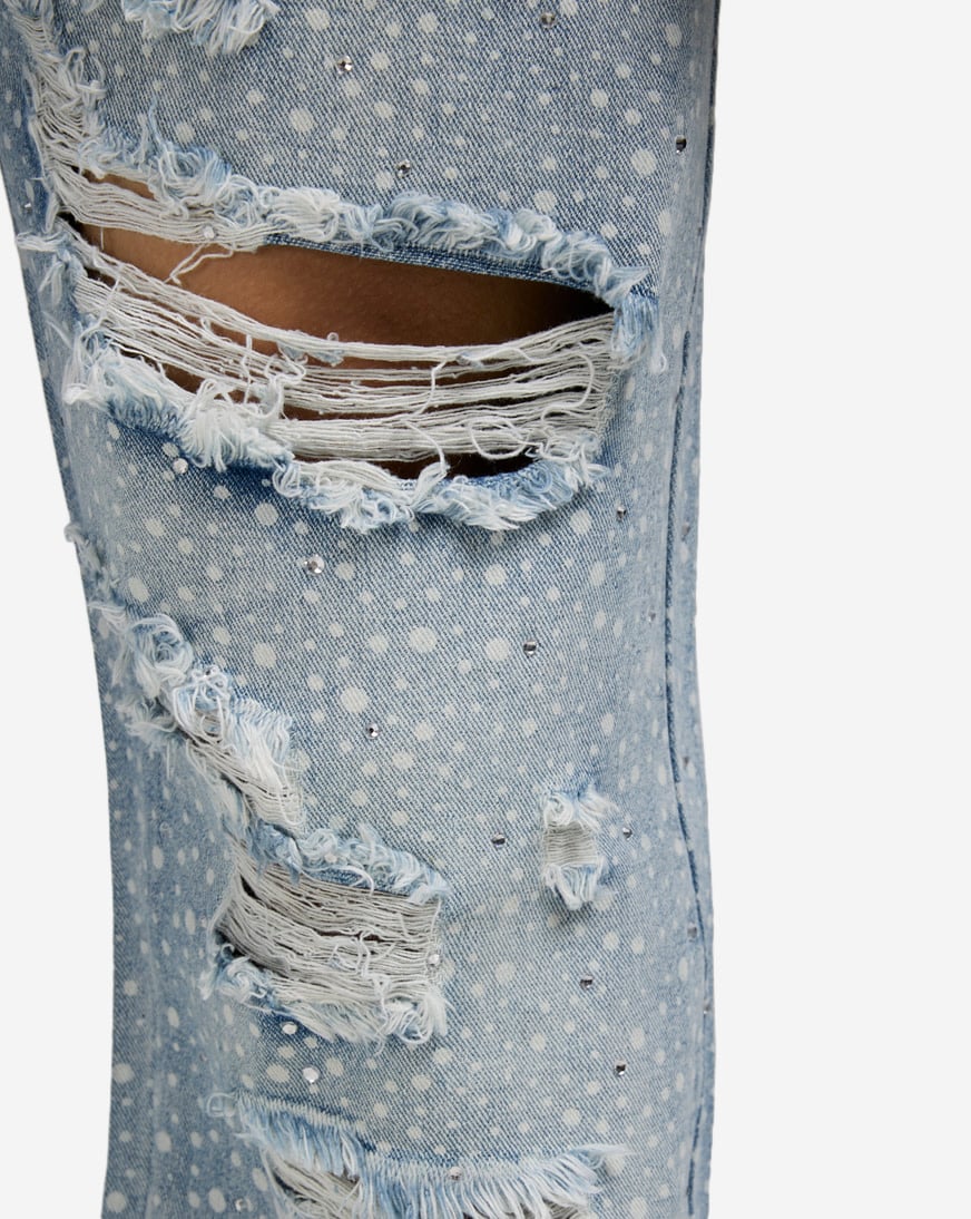 Shop Decibel Rhinestone Rip and Repair Jeans SS25-MD004 blue