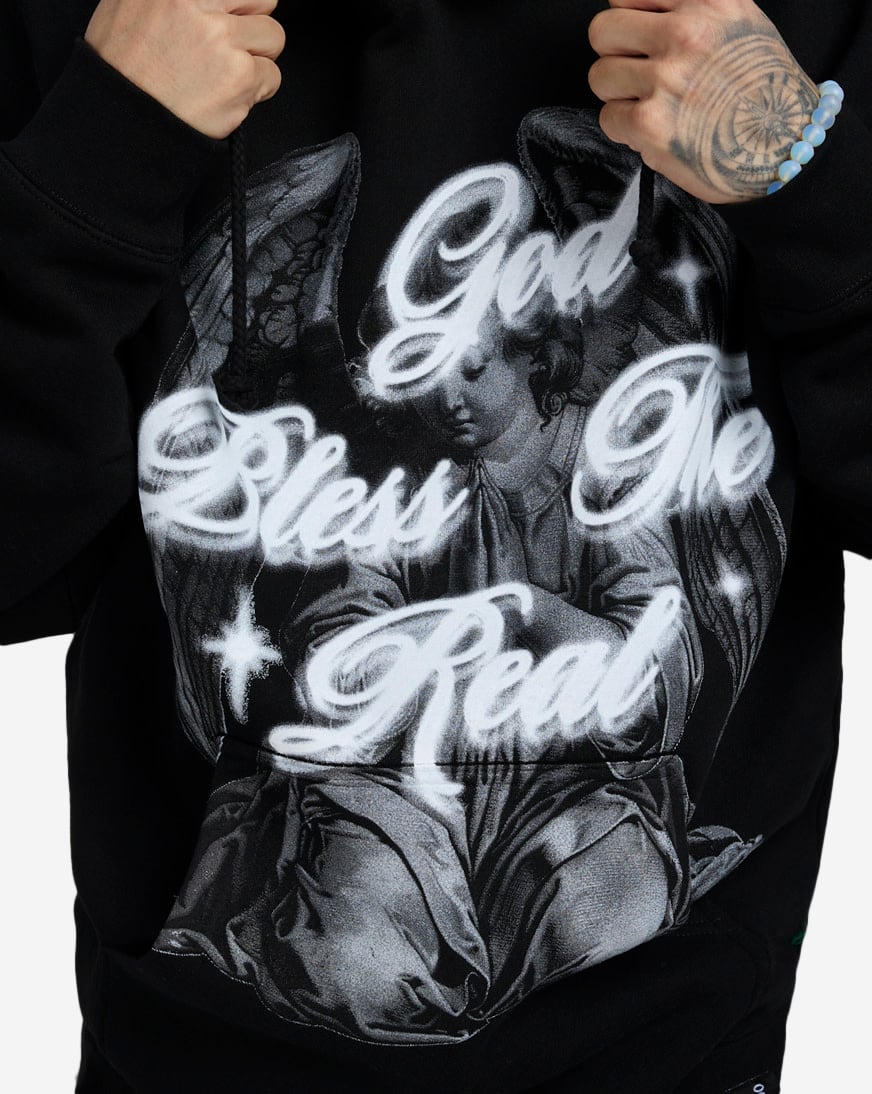 Shop Hasta Muerte Praying Angel Hoodie HMPRYANGELHD-BLK black