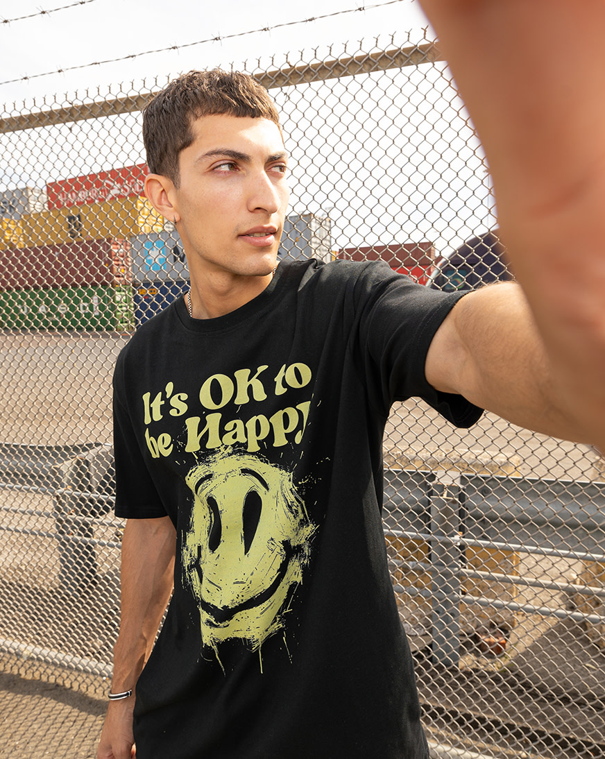 Shop WE THE BEST Distorted Happy Face Tee WTB008-00007 black