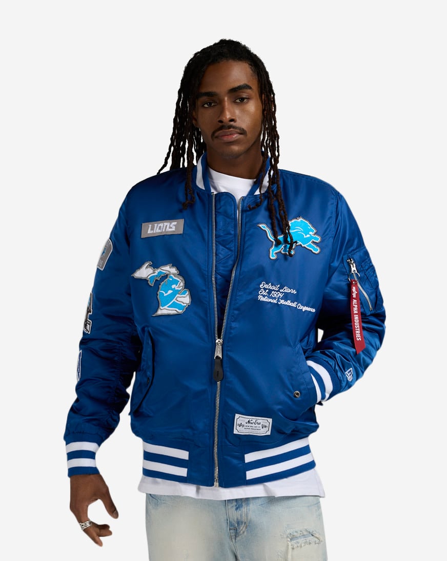 Shop New Era Alpha Industries Detroit Lions Bomber Jacket