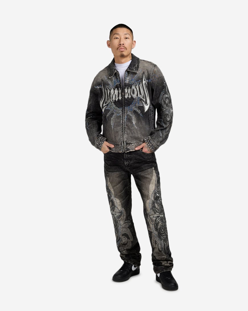Shop Smoke Rise Luminous Denim Jacket JJ25546SN-GRY grey