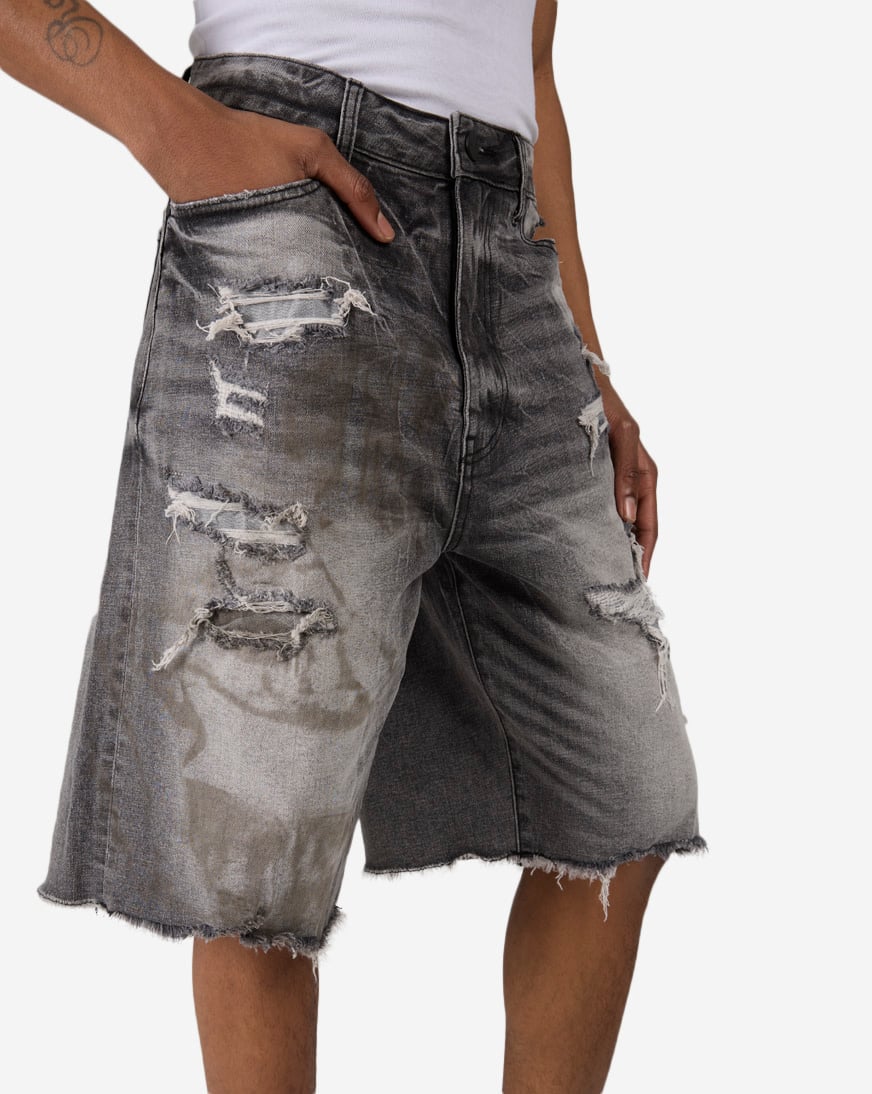 Shop Smoke Rise Skater Fit Denim Shorts JS25423SNZ-BLK grey