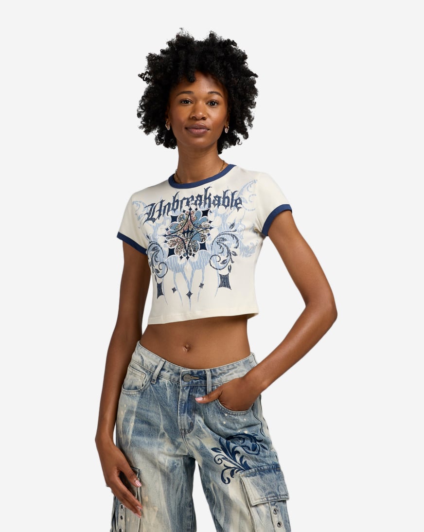 Shop Smoke Rise Cropped Tapestry Ringer Tee NT25703SNZ-CN cream