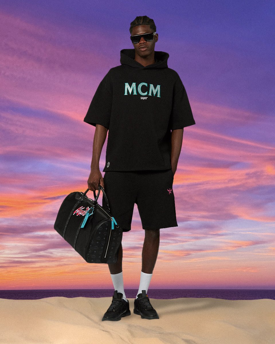 Shop MCM MCM x SNIPES Miami Sweatshorts SFM252-007-1-BLK