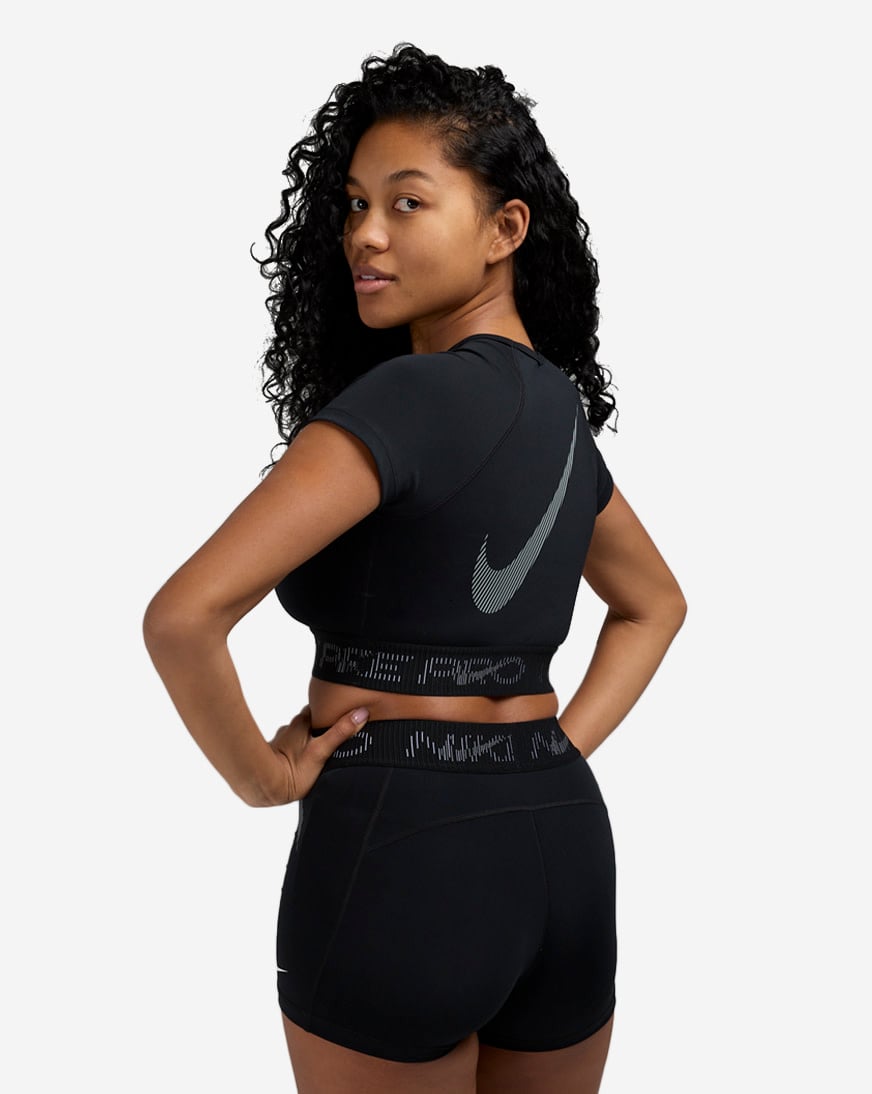 Shop Nike Pro Dri-FIT Short-Sleeve Cropped Top HM6369-010 black