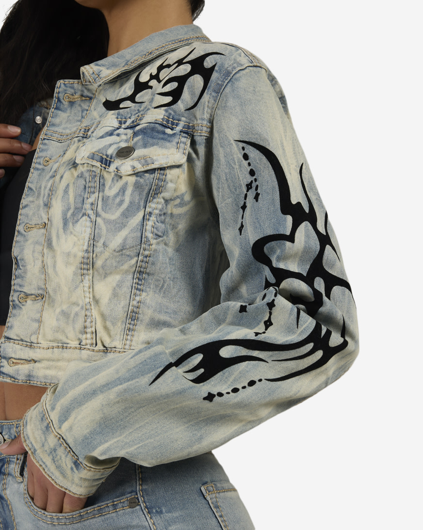 Shop Smoke Rise Flocked Thorn Heart Denim Jacket RJJ26S401SN