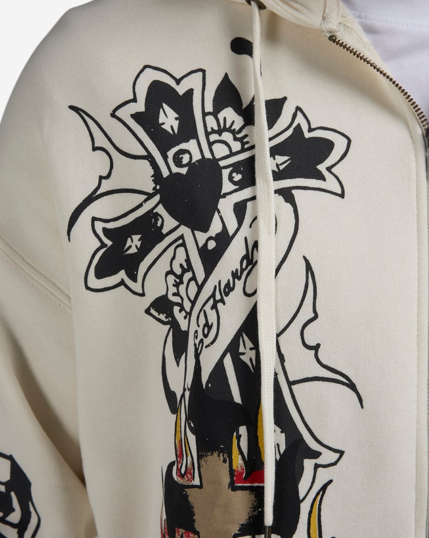 Shop Ed Hardy Mary Full Zip Hoodie EHM13039RS-IVY cream | SNIPES USA