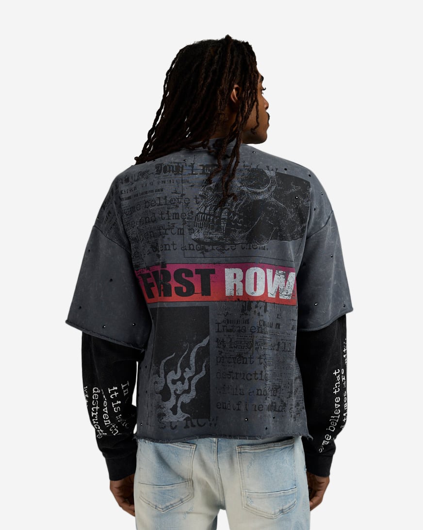 Shop First Row Burning Flames Endorse Long Sleeve Tee FRF3025S-GRY