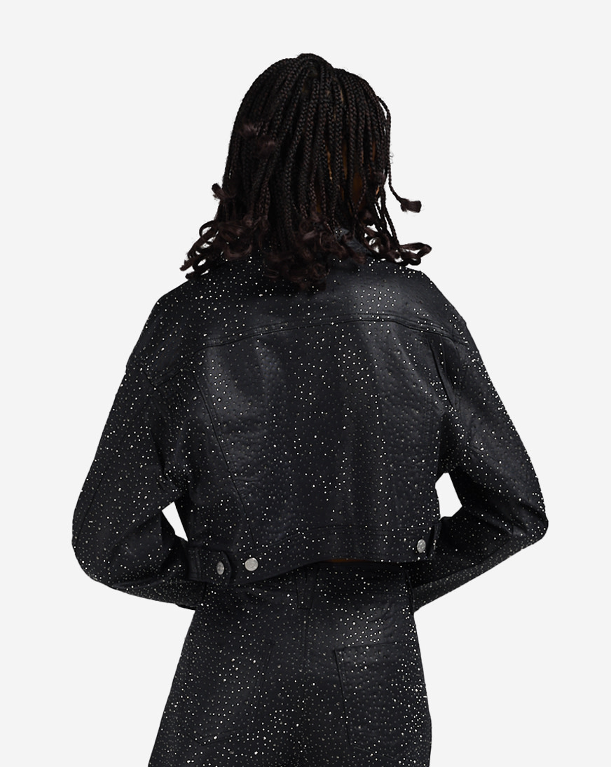 Shop Vibrant Rhinestone Trucker Jacket XJK143SN black | SNIPES USA