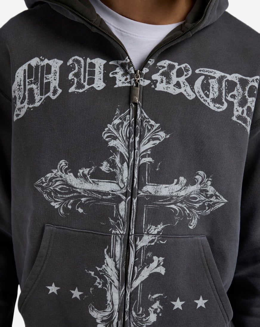 Shop Hasta Muerte Muerte Cross Full Zip Hoodie HMCROSSHOOD-BLK