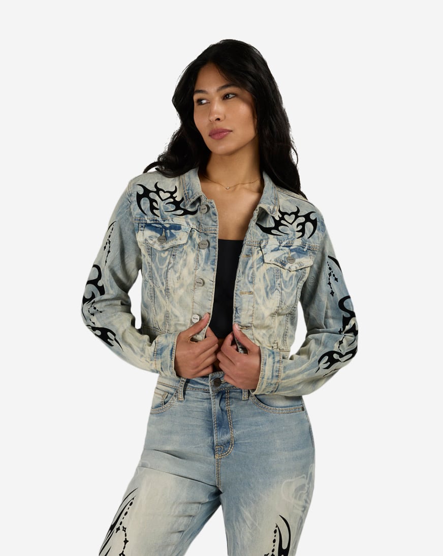 Shop Smoke Rise Flocked Thorn Heart Denim Jacket RJJ26S401SN
