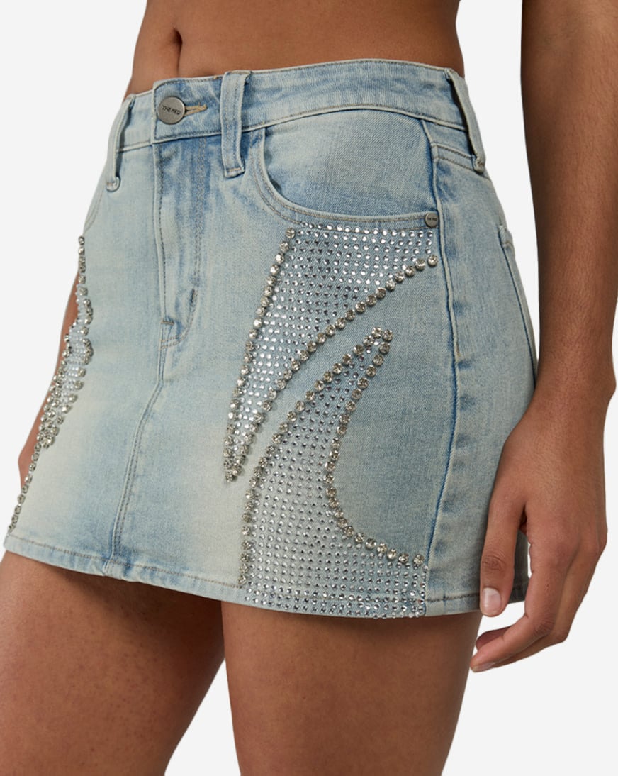 Shop Smoke Rise Rhinestone Mini Skirt RJK26S452SNZ-ARTICBLUE blue