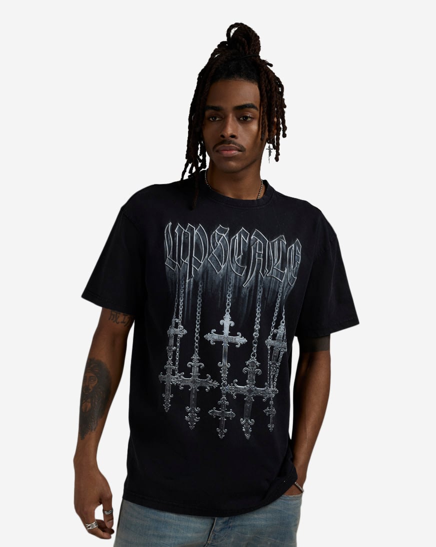 Shop Upscale Chrome Hanging Crosses Acid Washed Tee MTUS524A-00007