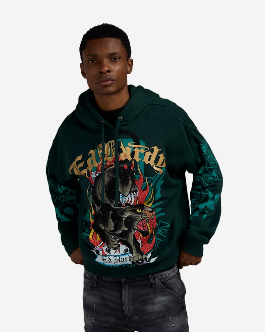 Shop Ed Hardy Fire Panther Hoodie EHM1302-13RS-HUN green | SNIPES USA