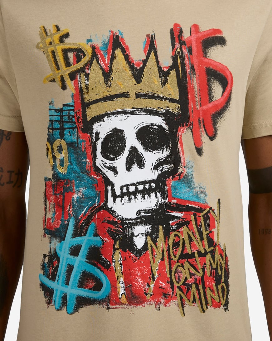 Shop Graphic Tees Money Mind Skull Tee MTUS536-US-03872 beige