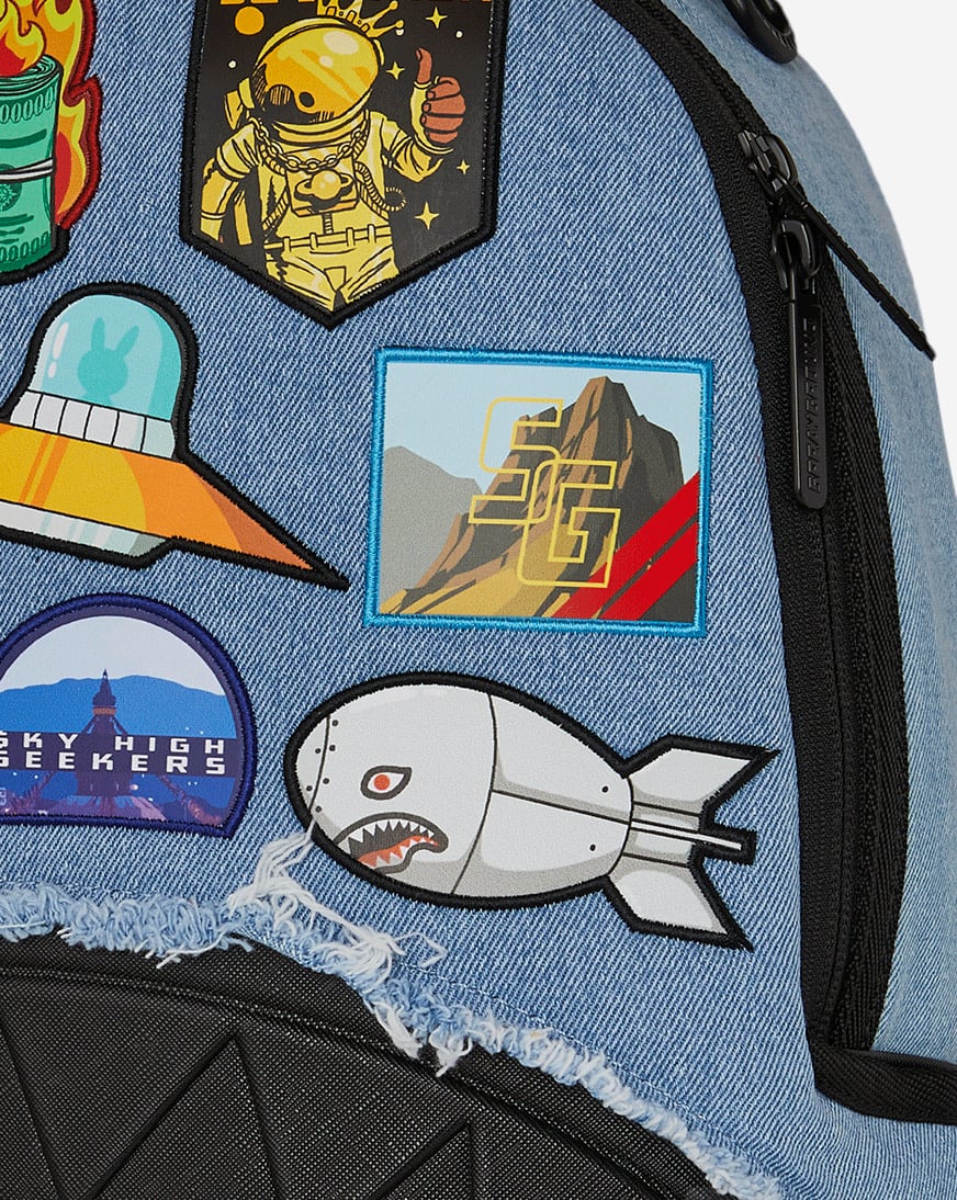 Shop Sprayground Denim Tear 3am Patch Backpack B8302 multi