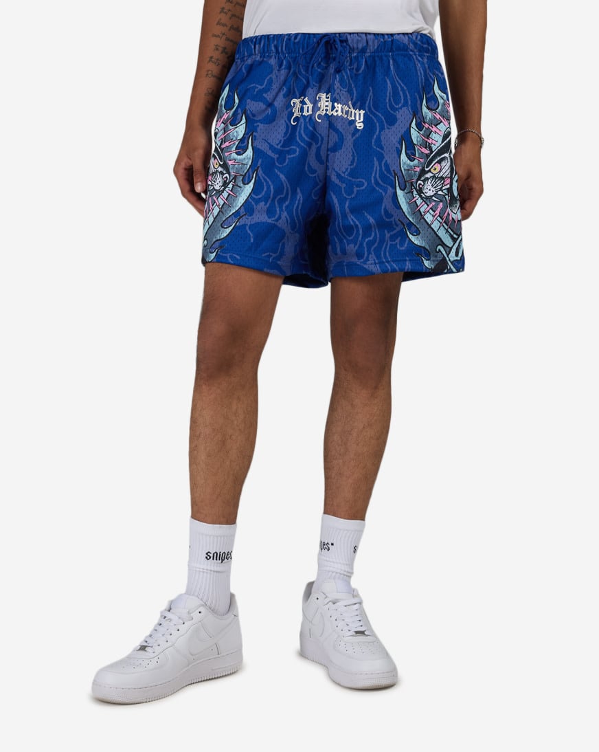 Shop Ed Hardy Panther Printed Mesh Short EHM800418-COB blue
