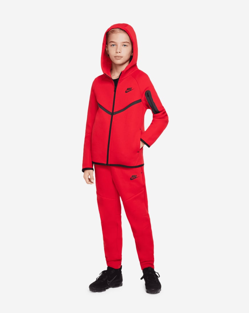 Shop Nike Big Kids' Tech Fleece Full-Zip Hoodie HV5867-657 red