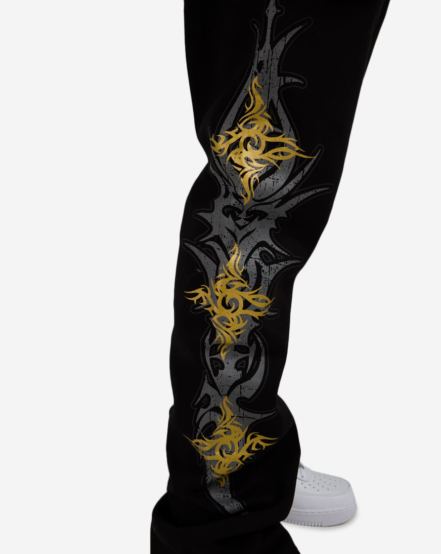 Shop Decibel Gilded Cross Stacked Fleece Pants DCB006-BLK black