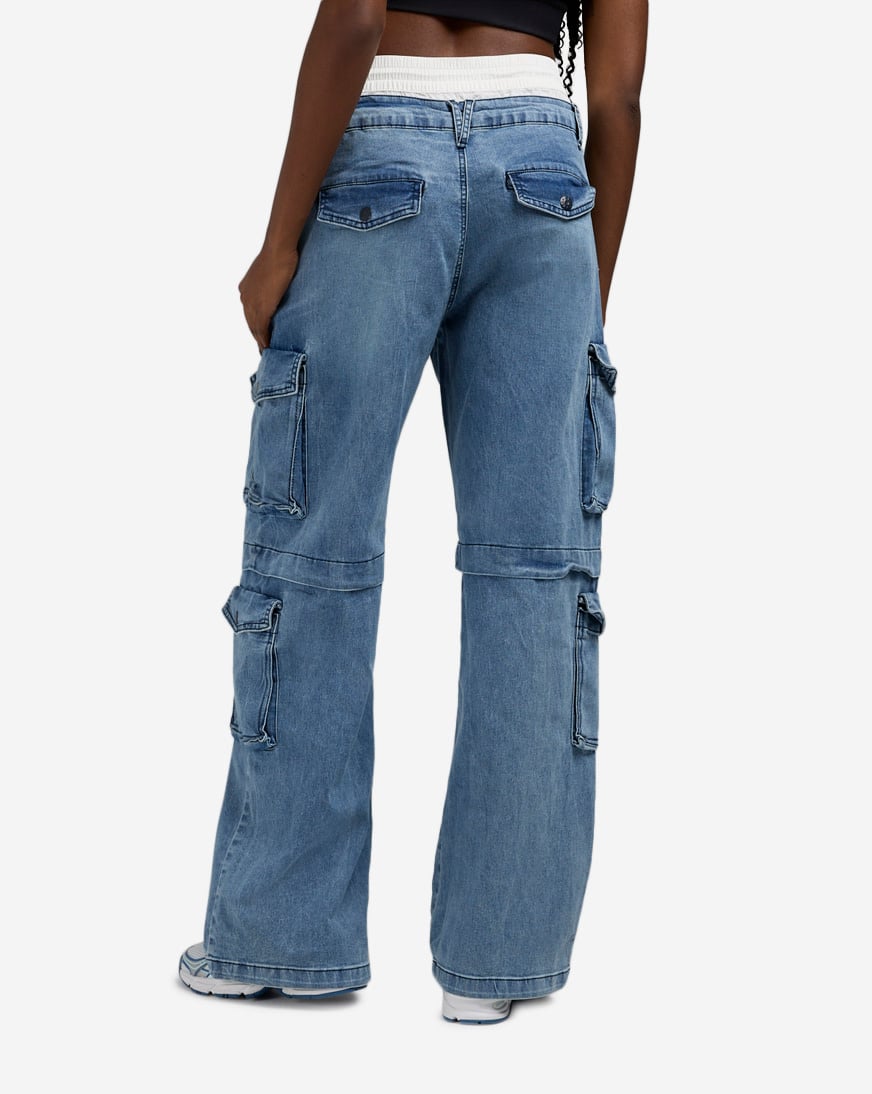 Shop Vibrant Cargo Double Waist Denim XPT391 blue | SNIPES USA