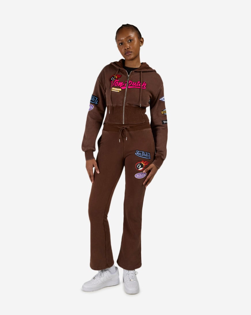 Shop Von Dutch Fleece Patch Wide Leg Pants VND3B0239SN brown