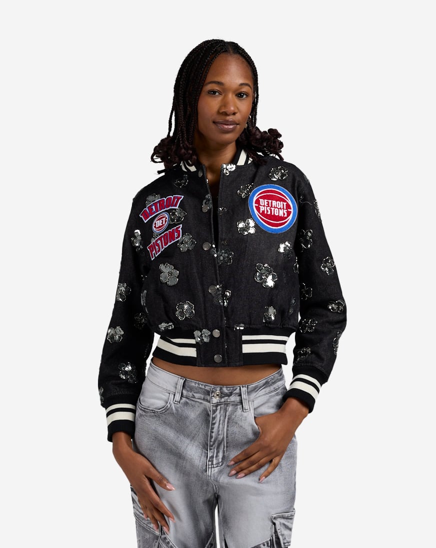 Shop PRO STANDARD Detroit Pistons Denim Sequin Bomber BDPU516715