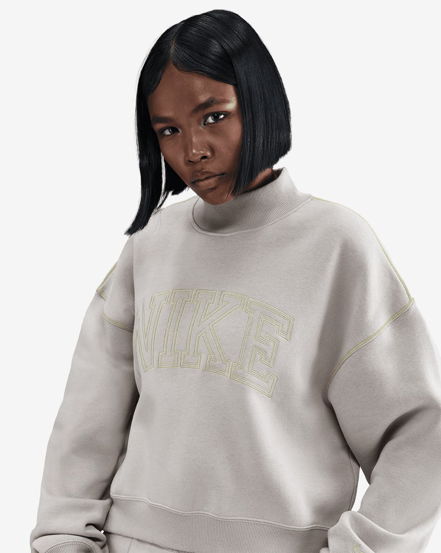 Shop Nike NSW Phoenix Fleece Mock-Neck Sweatshirt IM7490-009 grey