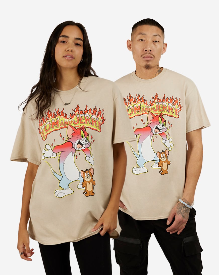 Shop Graphic Tees Tom and Jerry Flames Tee T9SN955 beige | SNIPES USA