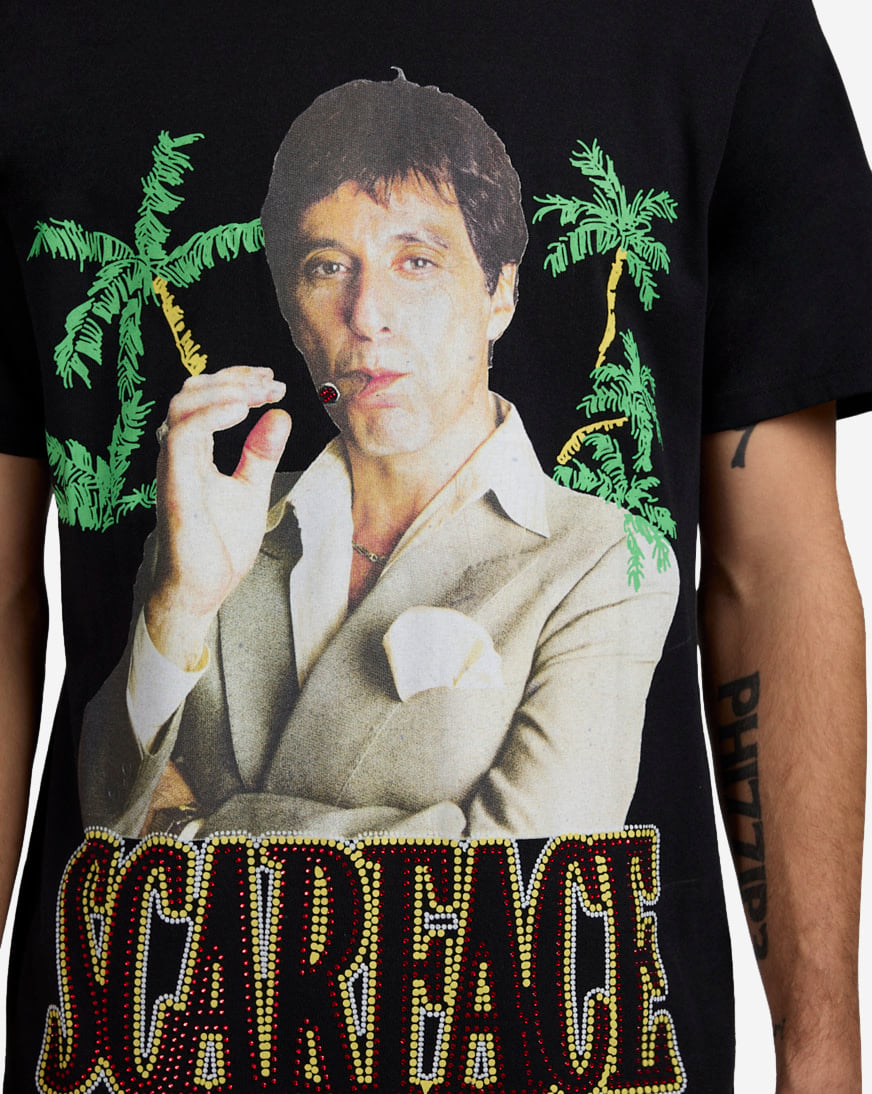 Shop Graphic Tees Scarface Cigar Rhinestone Tee SF-213-001 black