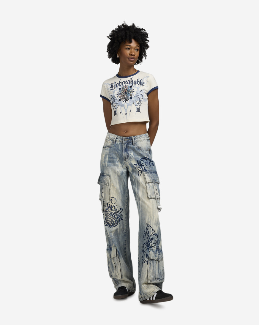 Shop Smoke Rise Wide Leg Cargo Tapestry Denim Jeans AP25703SNZ-IB