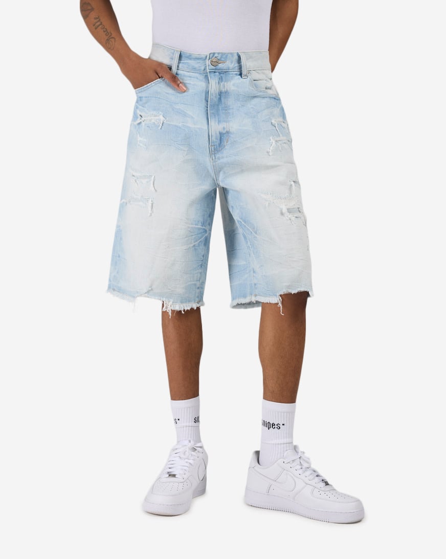 Shop Smoke Rise Skater Fit Denim Short JS25423SNZ-KOR blue