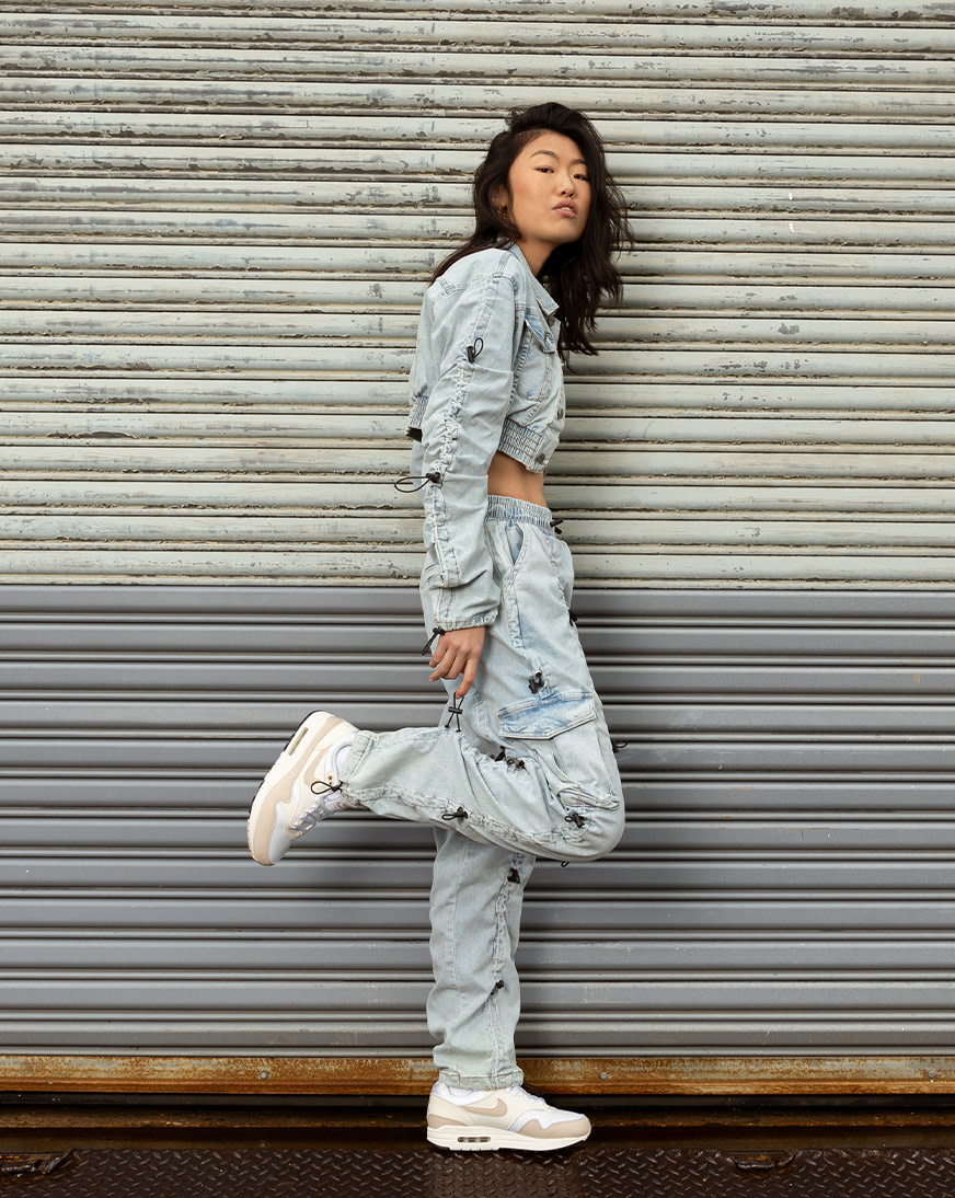 Shop Smoke Rise Slouch Denim Bungee Pants AP24103SN-SPE blue