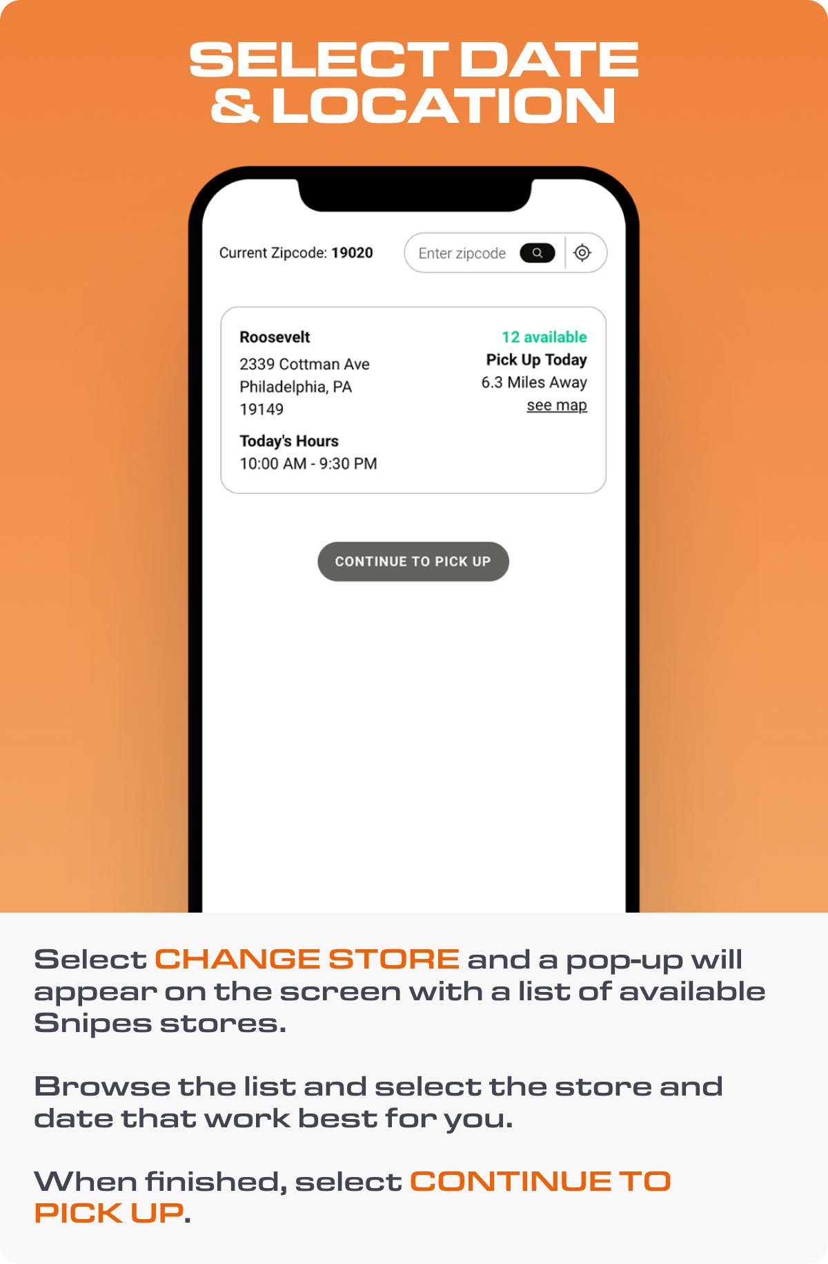 Browse the list of available stores and select your pick up date. | SNIPES USA